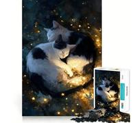 Sleeping Cats Surrounded by Stars Jigsaw Puzzles for Teenagers 1000 Pieces Mind Puzzle Peaceful Fun Art Assembly Lovely Gift 38x26cm