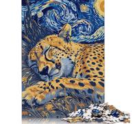 Sleeping Cheetah Starry Night Art Puzzle Friendly Materials 100 Percent Recycled Cardboard Jigsaw Puzzle for Adult Children Easter Gift 1000pcs (75x50cm)