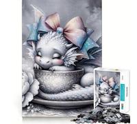 Sleeping Cute Baby Dragon in Teacup 1000 Pieces Jigsaw Puzzles for Teenagers Logic Ability Toy Light Relax Accurate Cut Classic Gift 38x26cm