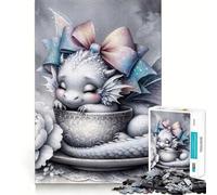 Sleeping Cute Baby Dragon in Teacup 1000 Pieces Jigsaws Adults Puzzles Mind Exercise Toy Shared Fun Precision Cut Art Display 38x52cm