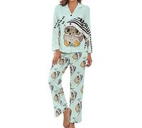 Sleeping Cute Owl Women's Pajamas Set Long Sleeve Pj Set Button Down Sleepwear Pajamas Loungewear M
