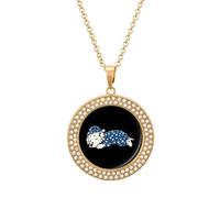 Sleeping Dalmatian Dog Fashion Necklace Chain Round Graphic Pendant with Diamond Jewellery Golden-style