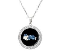 Sleeping Dalmatian Dog Fashion Necklace Chain Round Graphic Pendant with Diamond Jewellery Silver-style