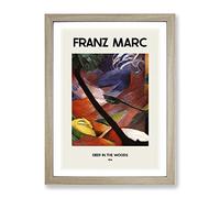 Sleeping Deer In The Forest By Franz Marc Exhibition Museum Painting Framed Print | A3 Oak Framed Wall Art | Ready to Hang | Modern Animal Picture | Living Room Bedroom Lounge Office
