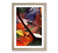 Sleeping Deer in The Forest by Franz Marc Framed Print | A2 Oak Framed Wall Art | Ready to Hang | Modern Animal Picture | Living Room Bedroom Lounge Office