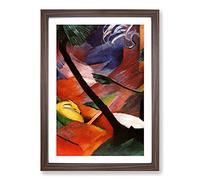 Sleeping Deer in The Forest by Franz Marc Framed Print | A2 Walnut Framed Wall Art | Ready to Hang | Modern Animal Picture | Living Room Bedroom Lounge Office