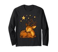 Sleeping Deer Under Stars Peaceful Woodland Night Scene Long Sleeve T-Shirt