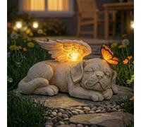 Sleeping Dog Angel Statue with Solar Light, Dog Memorial Garden Statue