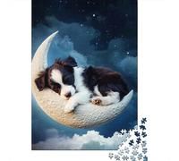 Sleeping Dog on Crescent Moon Jigsaw Puzzle for Adults 1000 Piece Jigsaw Puzzle Night Sky Puzzle Game for Family Relaxation 52x38cm/1000pcs