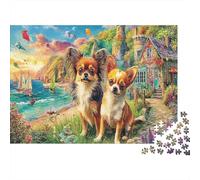 Sleeping Dog Scene 1000 Piece Jigsaw Puzzle Set for Puzzle Collectors Thick Recycled Paper Two Dogs Village Poster Home Decor Wall Art Gift for Couples Decorative Jigsaw Puzzle 52x38cm/1000pcs