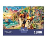 Sleeping Dog Scene Stress Relief & Travel Puzzle - 1000 Piece Jigsaw Thick Cardboard Papillon Pair Game for Relaxation And Journeys, An Ideal Puzzle for Adults 38x26cm/1000pcs
