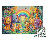 Sleeping Elephant 1000 Piece Adult Jigsaws | Educational Game Animals Under Rainbow Gift for Adults & Families 52x38cm/1000pcs
