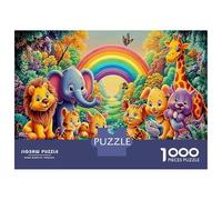 Sleeping Elephant 1000 Piece Animals Under Rainbow Jigsaw Puzzles for Puzzles 1000 Pieces Jigsaw for Adults Challenging Family Puzzle Game Birthday Gifts 70x50cm/1000pcs