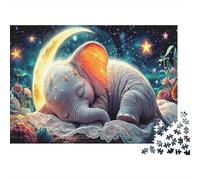 Sleeping Elephant 1000 Piece Jigsaw Puzzle Set for 8-12 Kids Adults Thick Recycled Cardboard wildlife Home Decor Wall Art Gift for Whole Family EduCational Game 52x38cm/1000pcs