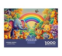 Sleeping Elephant 1000 Pieces Jigsaw Puzzles Engaging Educational Games Animal Parade Under Rainbow Jigsaw Puzzles Beautiful Decoration for Gifts 52x38cm/1000pcs