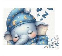Sleeping Elephant Blue Sleep Hat 1000 Piece Jigsaw Puzzle Jigsaw Puzzle for Adults Night Scene Puzzle Game for Family Relaxation Focus 38x26cm/1000pcs