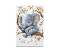 Sleeping Elephant Nursery Wall Art Peaceful Baby Elephant Resting on Tree Watercolor Jungle Animal Print for Calm Baby Room Toddler Bedtime Space Or Soothing Wall Decor Gift 16x24inch(40x60cm) Unframe