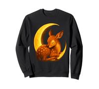 Sleeping Fawn Under Crescent Moon Cozy Woodland Night Art Sweatshirt