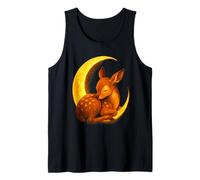 Sleeping Fawn Under Crescent Moon Cozy Woodland Night Art Tank Top