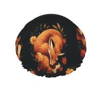 Sleeping Fox and Flower Bath Cap Reusable Waterproof Double Protects Hair Shower Cap