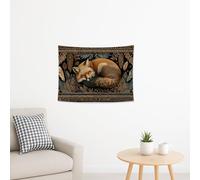 Sleeping Fox Brown Tapestry, Forest Animals Cozy Wall Hanging, Autumn Decor for Bedroom, Living Room, Dorm 40x30 Inch