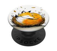 Sleeping Fox Curled Up Autumn Leaves Watercolor PopSockets Adhesive PopGrip