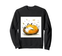 Sleeping Fox Curled Up Autumn Leaves Watercolor Sweatshirt