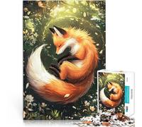 Sleeping Fox in FlowersAdults Puzzles 1000 Piece Jigsaws Stress Reliever Difficult Challenge Secret Santa Gifts 38x26cm