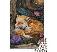 Sleeping Fox in Garden Jigsaw Puzzles Puzzle for Adults Kids. 1000 Pieces Whimsical Challenge Toy Educational Games Home Decoration for Educational Games Gifts 38x26cm/1000pcs