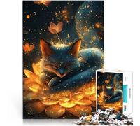 Sleeping Fox in Golden Lotus1000 Piece Adult Puzzles Challenging Game and Family Play for is ideal as a gift for the whole family 38x26cm