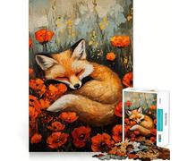 Sleeping Fox in Poppy Field Painting 1000 Piece Jigsaw Puzzles for Adults Memory Boost Family Joy Pattern Assembly Santa Wish Pick 50x75cm