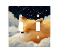 Sleeping Fox Light Switch Cover Plate/Outlet Covers, Soft Orange Animal Design for Kids Room Decor, Thermoplastic Wall Plates, Standard Size Double Toggle