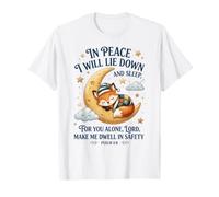 Sleeping Fox Moon Psalm 4:8 Christian Bible Verse for Kids T-Shirt