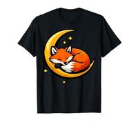 Sleeping Fox On Crescent Moon Cute Night Illustration T-Shirt