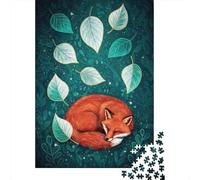 Sleeping Fox with Leaves Illustration 1000 Piece Jigsaw, 70x50cm/1000pcs | For focused indoor leisure: Adult jigsaw puzzle with 1000 pieces gives adult puzzlers a calm activity to return to.