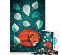 Sleeping Fox with Leaves Illustration Jigsaw Puzzles for Teenagers 1000 Mind Exercise Toy Home Activity Precision Cut Wall Art Decor 38x52cm