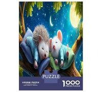 Sleeping Friends 1000 Piece Hedgehog & Mouse on Tree Branch Jigsaw Puzzles for Puzzles 1000 Pieces Jigsaw for Adults for Adult Challenging Puzzles for Adults Gifts for Men, 70x50cm/1000pcs