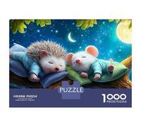 Sleeping Friends 1000 Pieces Jigsaw Puzzles Engaging Home Decoration Hedgehog & Mouse Starry Night Jigsaw Puzzle Unique Puzzle Gift for Gifts 52x38cm/1000pcs