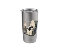 Sleeping Ghost and Cat: Cozy Spooky Cat Stainless Steel Insulated Tumbler