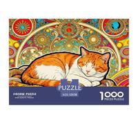 Sleeping Ginger Cat Jigsaw Puzzles Puzzle for Adults Kids. 1000 Pieces Intricate Background Whimsical Challenge Toy Educational Games Home Decoration for Adults& Kids Age 14 Years Up 52x38cm/1000pcs