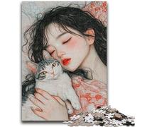 Sleeping Girl And Cat JigsawPuzzle 1000 Pieces for Teenagers,Brain Teaser Game Wall Decoration Unique Birthday And Xmas Gifts (38x26cm)