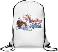 Sleeping Girl Dreaming of Cozy Bed Gym Sack Casual Drawstring Bag White