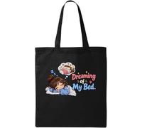 Sleeping Girl Dreaming of Cozy Bed Natural Cotton Tote Bag Black
