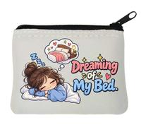 Sleeping Girl Dreaming of Cozy Bed Neoprene Coin Purse Pouch 10x11cm White