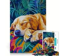 Sleeping Golden Retriever 1000 Piece Jigsaw Puzzles for Teenagers Cognitive Toy Slow Enjoy Premium Edge Santa Wish Pick 38x26cm
