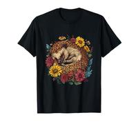 Sleeping Hedgehog Floral Artwork Sleepy Animal Napping T-Shirt