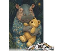 Sleeping Hippo with Teddy Bear Puzzles 1000 Pieces Wooden Puzzles Puzzles for Adults Teenagers Teenager Man Woman Gift 1000pcs (75x50cm)