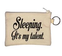 Sleeping It's My Talent Key Chain Coin Purse Beige