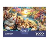 Sleeping Kittens 1000 Pieces Jigsaw Puzzles Engaging Educational Games Cats in Forest Jigsaw Puzzles Beautiful Decoration for Adults & Families 38x26cm/1000pcs