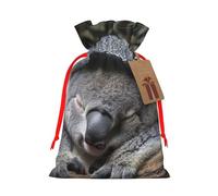 Sleeping Koala Cap Print Christmas Drawstring Gift Bags With Cards For Xmas Party Decorations Holiday